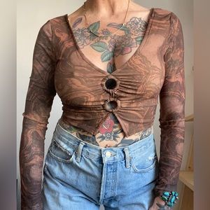Cute mesh long sleeve crop top